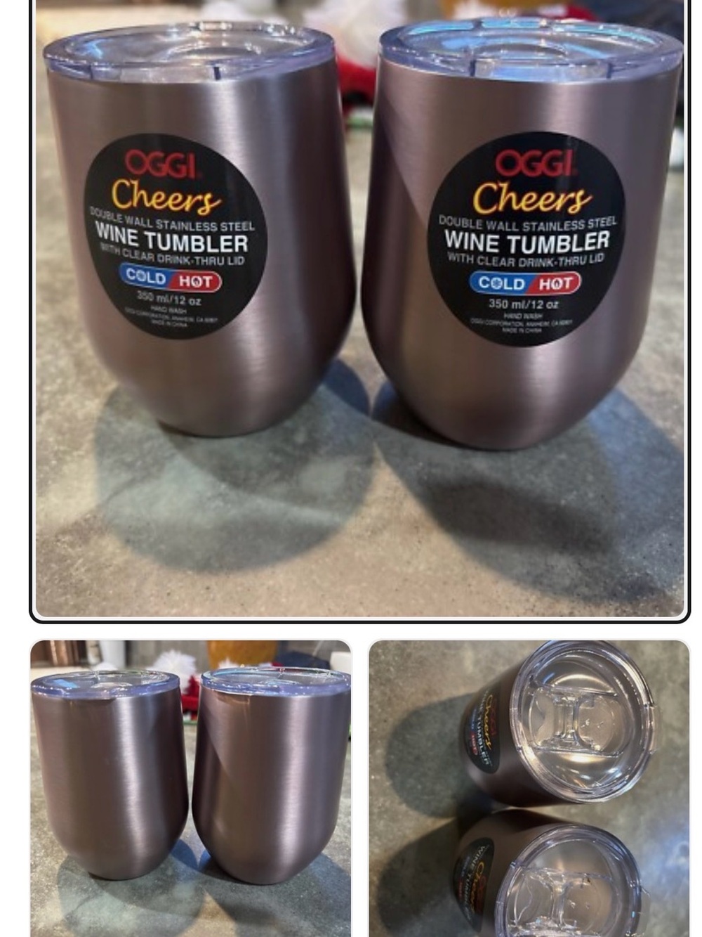 OGGI rose gold Stainless Steel Wine Tumbler - Gray (Set of 2)